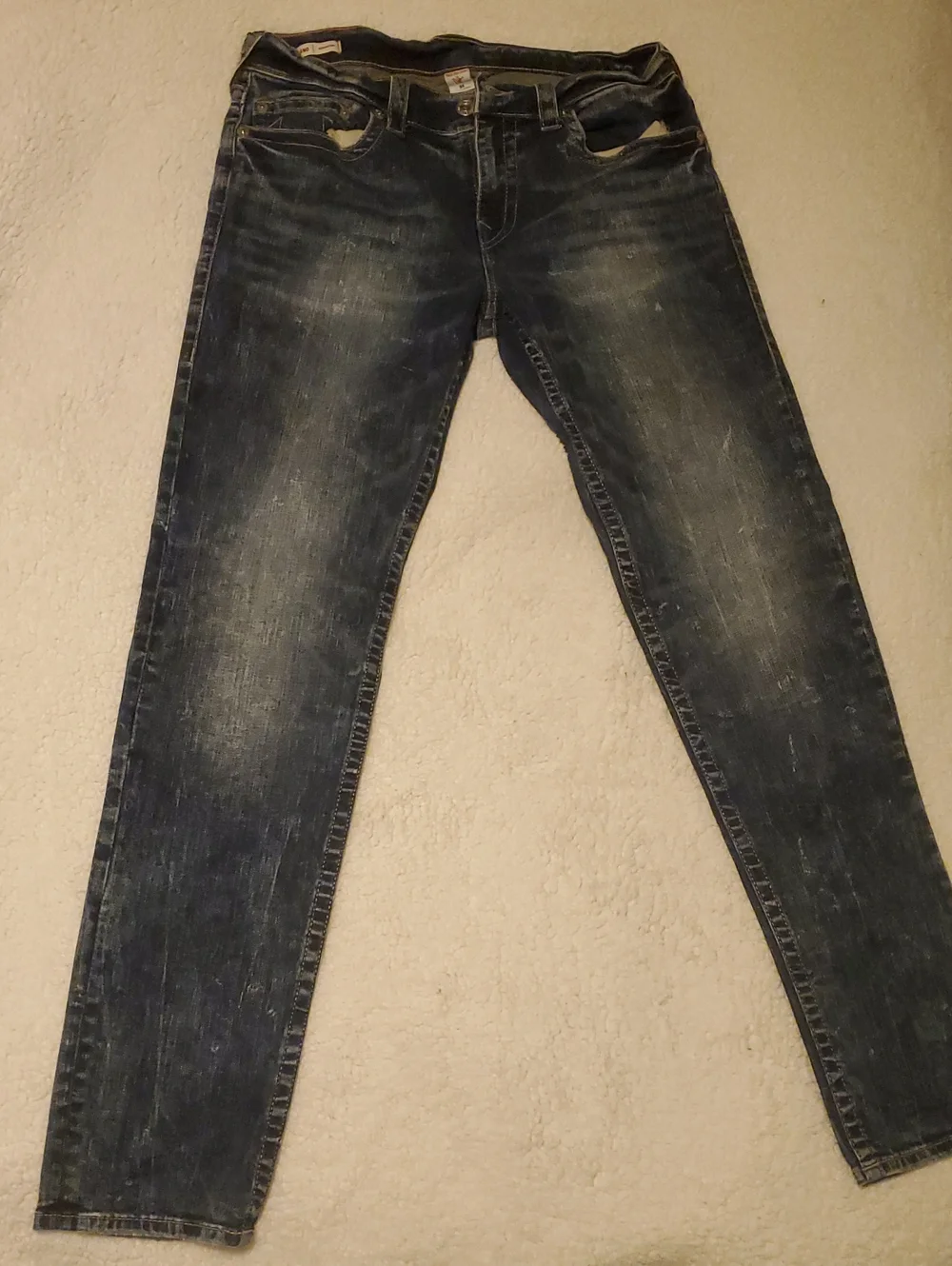 True Religion Men's Dark Blue Relaxed Jeans with Faded Wash